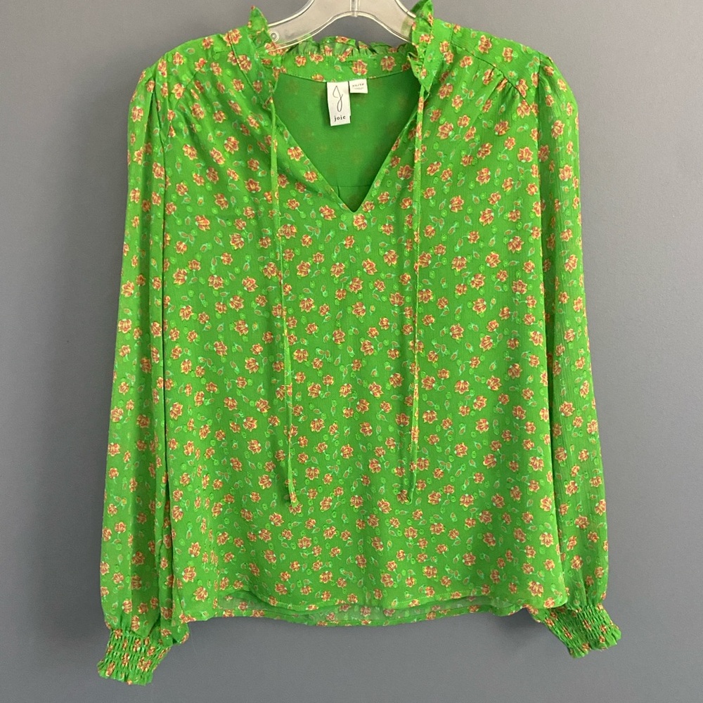 Joie Vibrant Green Top with Pink Floral Design